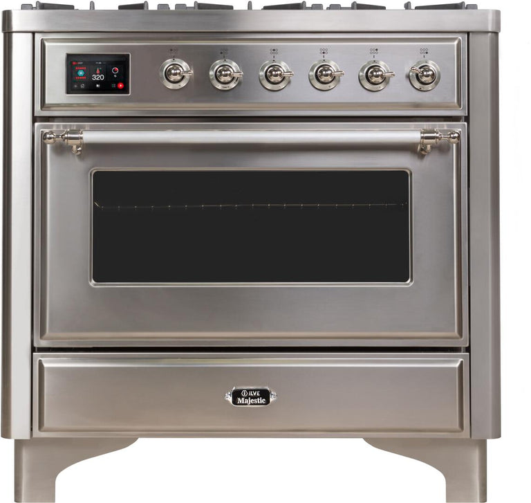 ILVE 36 in. Majestic II Series Propane Gas Burner and Electric Oven Range in Stainless Steel with Chrome Trim, UM09FDNS3SSCLP