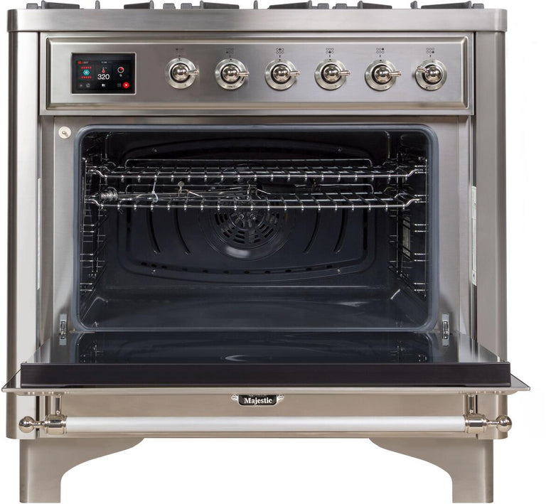 ILVE 36 in. Majestic II Series Propane Gas Burner and Electric Oven Range in Stainless Steel with Chrome Trim, UM09FDNS3SSCLP