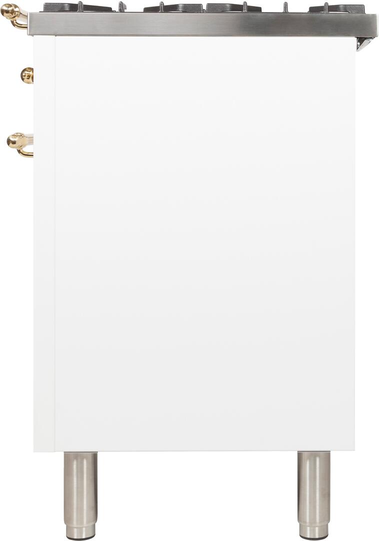 ILVE 24 in. Nostalgie Series Freestanding Single Oven Natural Gas Burner and Electric Oven Range in White with Brass Trim, UPN60DMPBNG