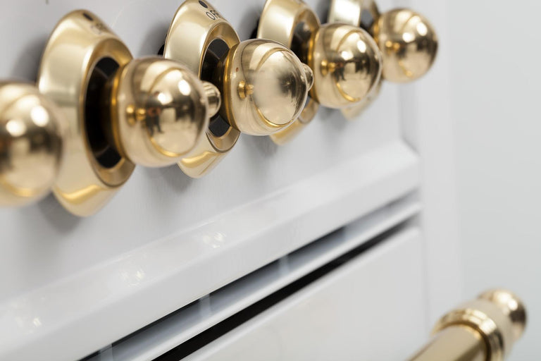 ILVE 24 in. Nostalgie Series Freestanding Single Oven Natural Gas Burner and Electric Oven Range in White with Brass Trim, UPN60DMPBNG