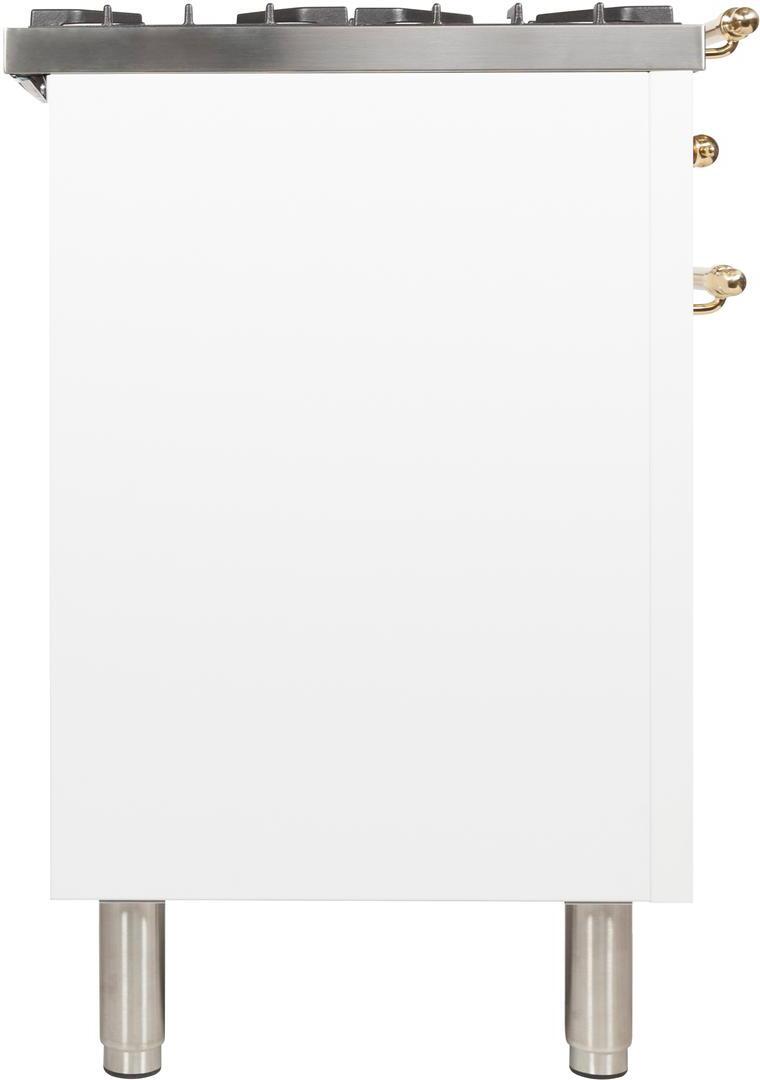 ILVE 24 in. Nostalgie Series Freestanding Single Oven Natural Gas Burner and Electric Oven Range in White with Brass Trim, UPN60DMPBNG