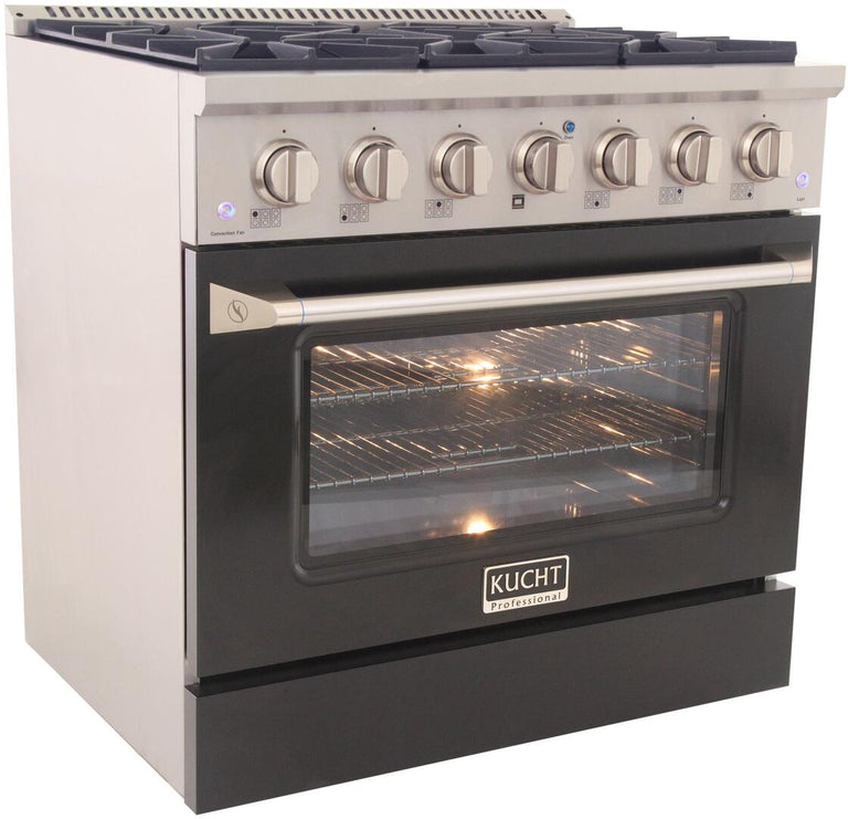 Kucht Professional 36 in. 5.2 cu ft. Propane Gas Range with Black Door and Silver Knobs, KNG361/LP-K