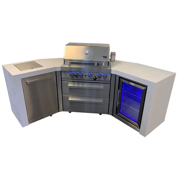 Mont Alpi 400 Deluxe Island Grill with 45 Degree Corners and Fridge Cabinet, MAi400-D45FC