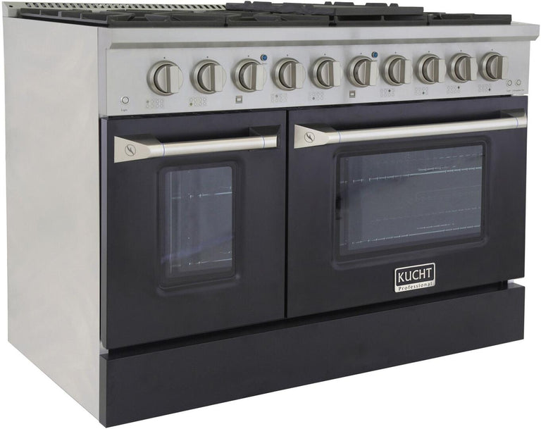 Kucht Professional 48 in. 6.7 cu ft. Natural Gas Range with Black Door and Silver Knobs, KNG481-K