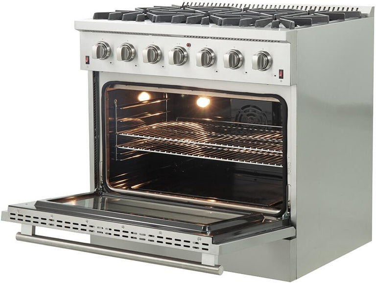Forno 36″ Galiano Gas Range with 6 Italian Burners in Stainless Steel, FFSGS6244-36