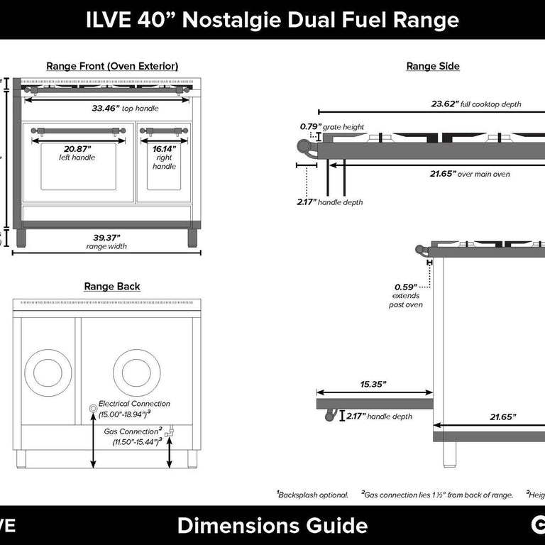 ILVE 40 in. Nostalgie Series Natural Gas Burner and Electric Oven Range in White with Bronze Trim, UPDN100FDMPBYNG