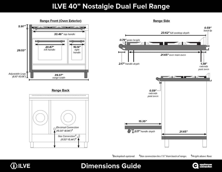 ILVE 40 in. Nostalgie Series Natural Gas Burner and Electric Oven Range in White with Chrome Trim, UPDN100FDMPBXNG