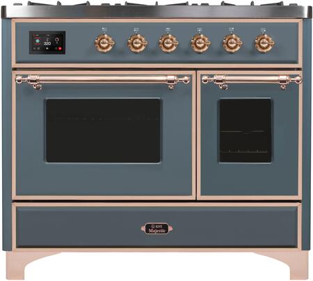 ILVE Majestic II 40" Propane Gas Burner, Electric Oven Range in Blue Grey with Copper Trim, UMD10FDNS3BGPLP