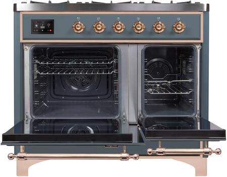 ILVE Majestic II 40" Propane Gas Burner, Electric Oven Range in Blue Grey with Copper Trim, UMD10FDNS3BGPLP