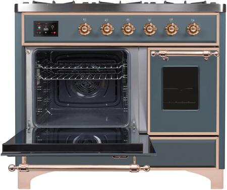 ILVE Majestic II 40" Propane Gas Burner, Electric Oven Range in Blue Grey with Copper Trim, UMD10FDNS3BGPLP