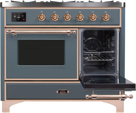ILVE Majestic II 40" Propane Gas Burner, Electric Oven Range in Blue Grey with Copper Trim, UMD10FDNS3BGPLP