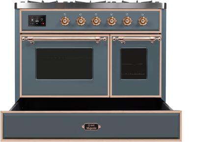 ILVE Majestic II 40" Propane Gas Burner, Electric Oven Range in Blue Grey with Copper Trim, UMD10FDNS3BGPLP