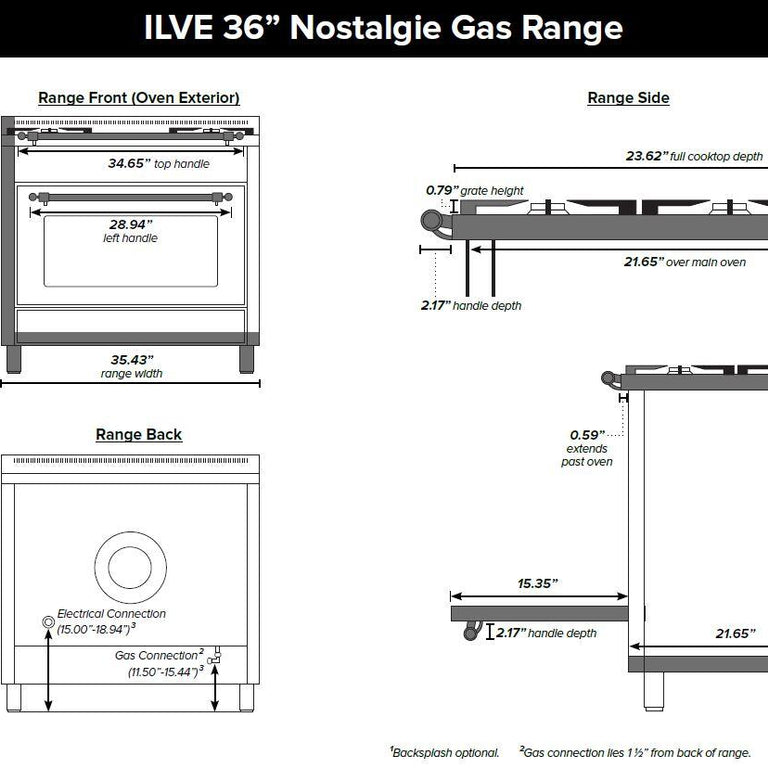 ILVE 36 in. Nostalgie Series Single Oven Propane Gas Burner and Oven in White with Brass Trim, UPN90FDVGGBLP