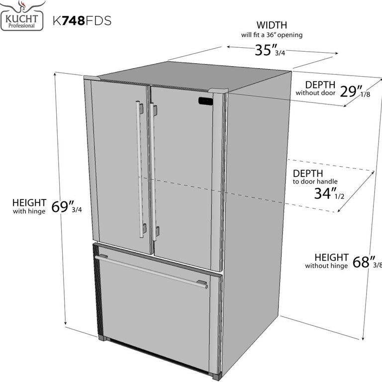 Kucht Professional 36 in. 26.1 cu. ft. French Door Refrigerator in Stainless Steel, K748FDS