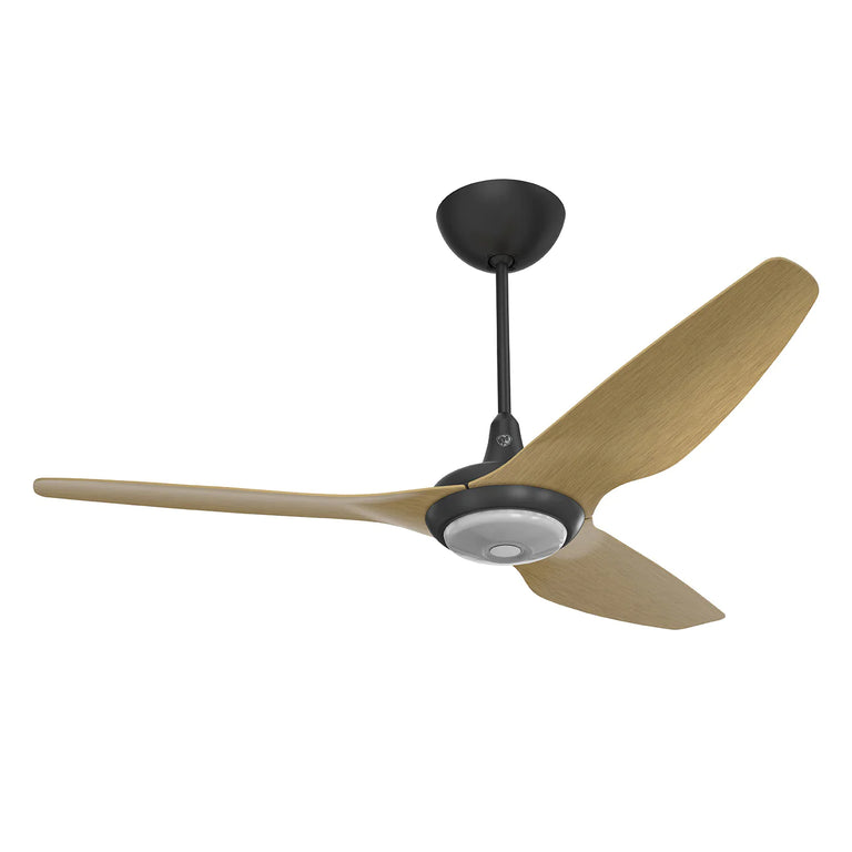 Big Ass Fans Haiku 60" Ceiling Fan with Caramel Aluminum Blades and Black Finish, Downrod 12", Covered Outdoors