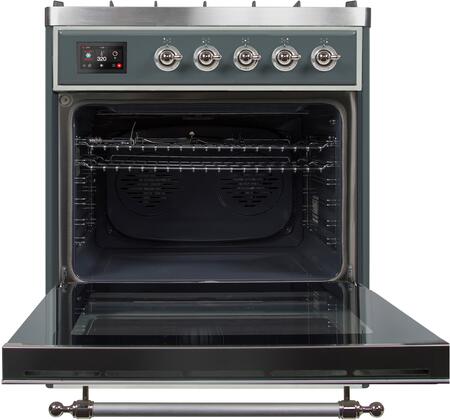 ILVE Majestic II 30" Natural Gas Burner, Electric Oven Range in Blue Grey with Chrome Trim, UM30DNE3BGCNG