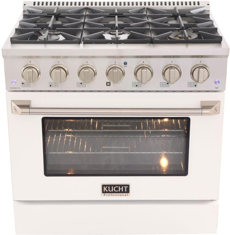 Kucht Professional 36 in. 5.2 cu ft. Propane Gas Range with White Door and Silver Knobs, KNG361/LP-W