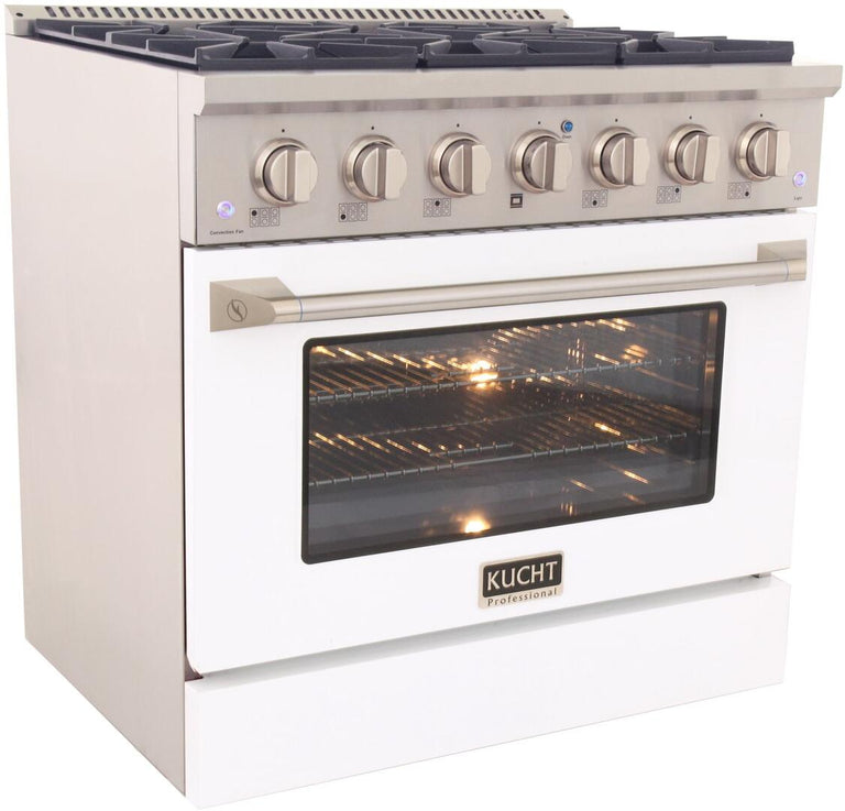 Kucht Professional 36 in. 5.2 cu ft. Natural Gas Range with White Door and Silver Knobs, KNG361-W