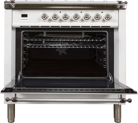 ILVE 36 in. Nostalgie Series Single Oven Propane Gas Burner and Oven in White with Chrome Trim, UPN90FDVGGBXLP
