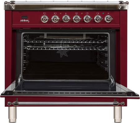 ILVE 36 in. Nostalgie Series Single Oven Propane Gas Burner and Electric Oven Range in Burgundy with Chrome Trim, UPN90FDMPRBXLP