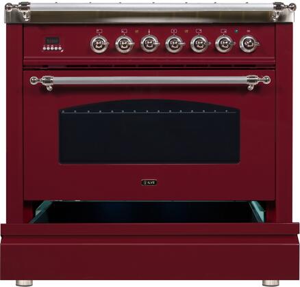 ILVE 36 in. Nostalgie Series Single Oven Propane Gas Burner and Electric Oven Range in Burgundy with Chrome Trim, UPN90FDMPRBXLP