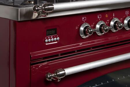 ILVE 36 in. Nostalgie Series Single Oven Propane Gas Burner and Electric Oven Range in Burgundy with Chrome Trim, UPN90FDMPRBXLP