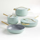 Caraway Non-Toxic and Non-Stick Cookware Set in Silt Green with Gold Handles