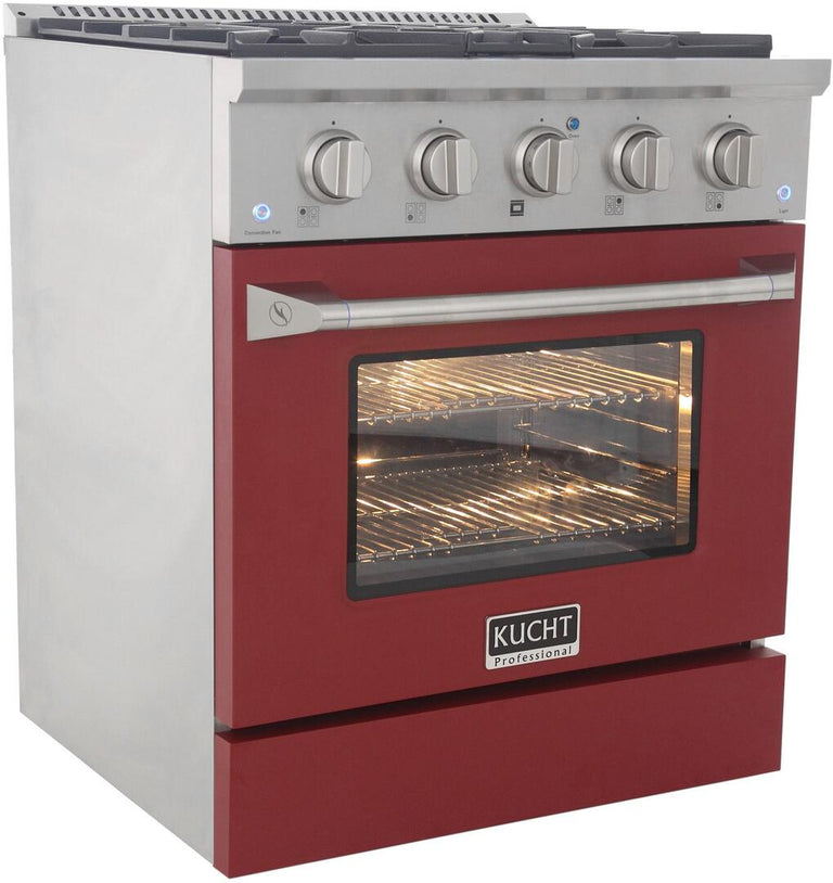 Kucht Professional 30 in. 4.2 cu ft. Propane Gas Range with Red Door and Silver Knobs, KNG301/LP-R