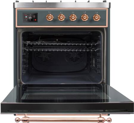 ILVE Majestic II 30" Propane Gas Burner, Electric Oven Range in Blue Grey with Copper Trim, UM30DNE3BGPLP