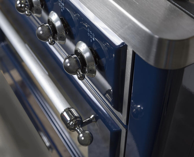 ILVE 36 in. Majestic II Series Natural Gas Burner and Single Electric Oven in Midnight Blue with Chrome Trim, UM096DNS3MBCNG
