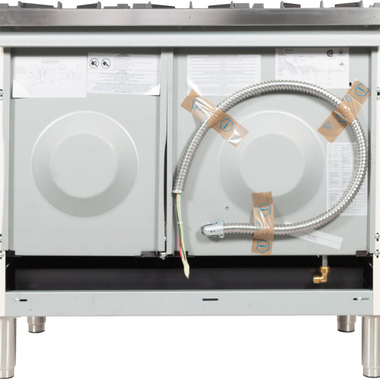 ILVE 40 in. Nostalgie Series Natural Gas Burner and Electric Oven Range in Antique White with Brass Trim, UPDN100FDMPANG