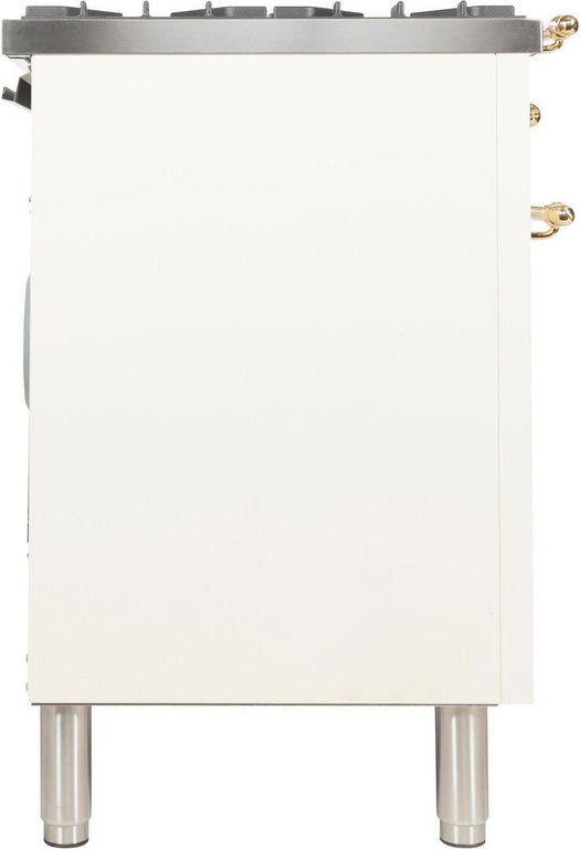 ILVE 40 in. Nostalgie Series Natural Gas Burner and Electric Oven Range in Antique White with Brass Trim, UPDN100FDMPANG