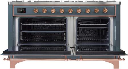 ILVE Majestic II 60" Propane Gas Burner, Electric Oven Range in Blue Grey with Copper Trim, UM15FDNS3BGPLP