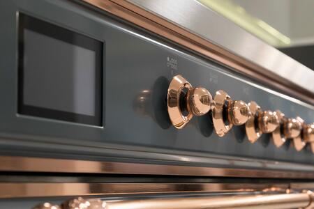 ILVE Majestic II 60" Propane Gas Burner, Electric Oven Range in Blue Grey with Copper Trim, UM15FDNS3BGPLP