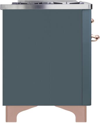 ILVE Majestic II 48" Natural Gas Burner, Electric Oven Range in Blue Grey with Copper Trim, UM12FDNS3BGPNG