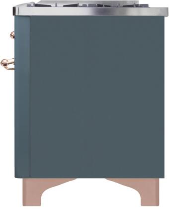 ILVE Majestic II 48" Natural Gas Burner, Electric Oven Range in Blue Grey with Copper Trim, UM12FDNS3BGPNG