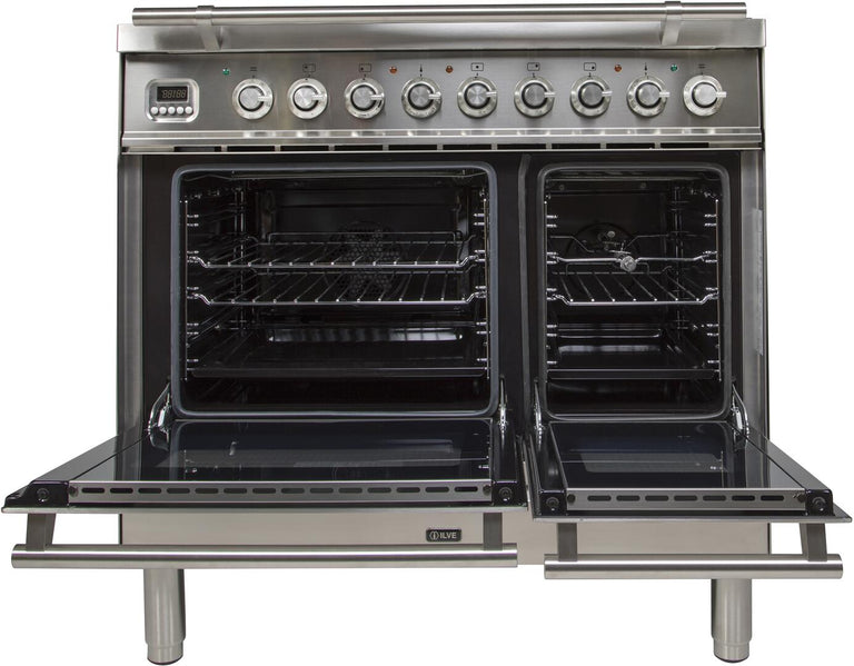 ILVE 36 in. Professional Plus Series Natural Gas Burner and Electric Oven Range in Stainless Steel with Chrome Trim, UPDW90FDMPING