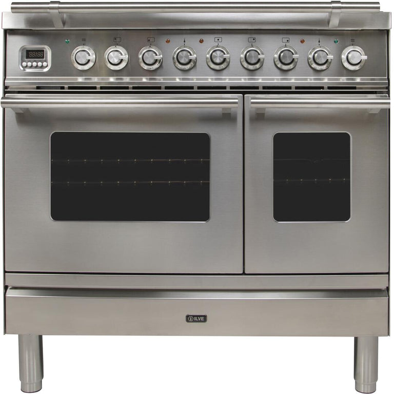ILVE 36 in. Professional Plus Series Natural Gas Burner and Electric Oven Range in Stainless Steel with Chrome Trim, UPDW90FDMPING