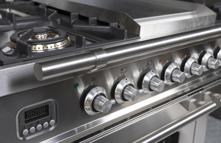 ILVE 36 in. Professional Plus Series Natural Gas Burner and Electric Oven Range in Stainless Steel with Chrome Trim, UPDW90FDMPING