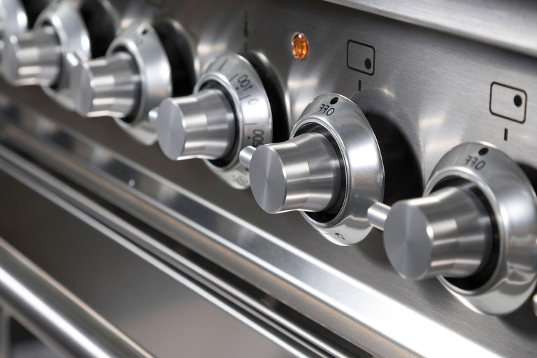 ILVE 36 in. Professional Plus Series Natural Gas Burner and Electric Oven Range in Stainless Steel with Chrome Trim, UPDW90FDMPING