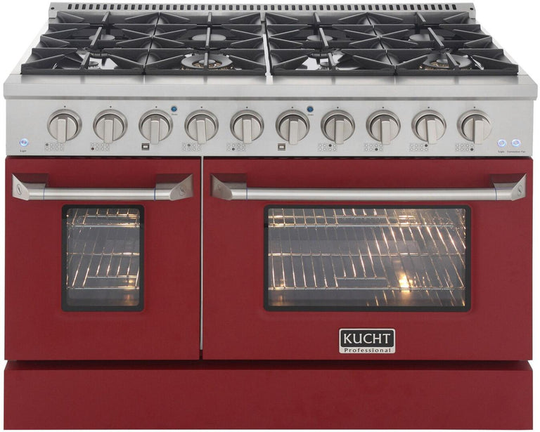 Kucht Professional 48 Stainless Steel Natural GAS Range in Silver/Red