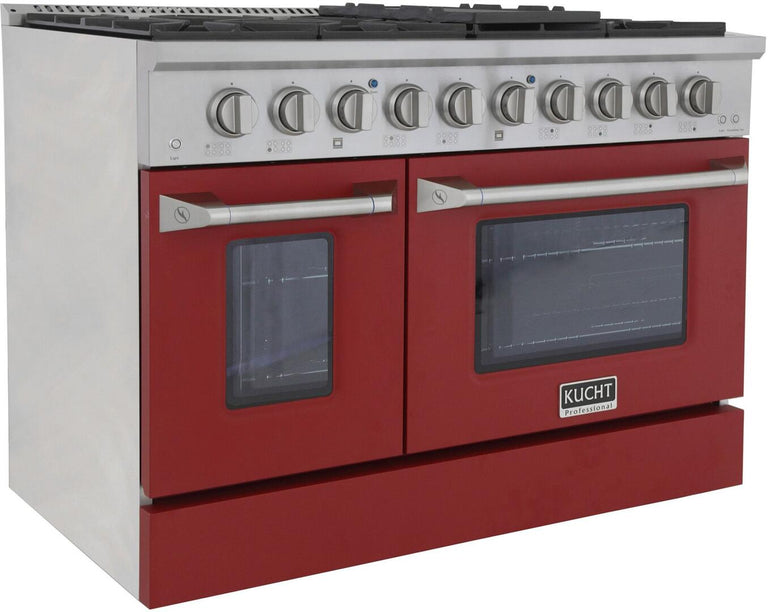 Kucht Professional 48 in. 6.7 cu ft. Natural Gas Range with Red Door and Silver Knobs, KNG481-R