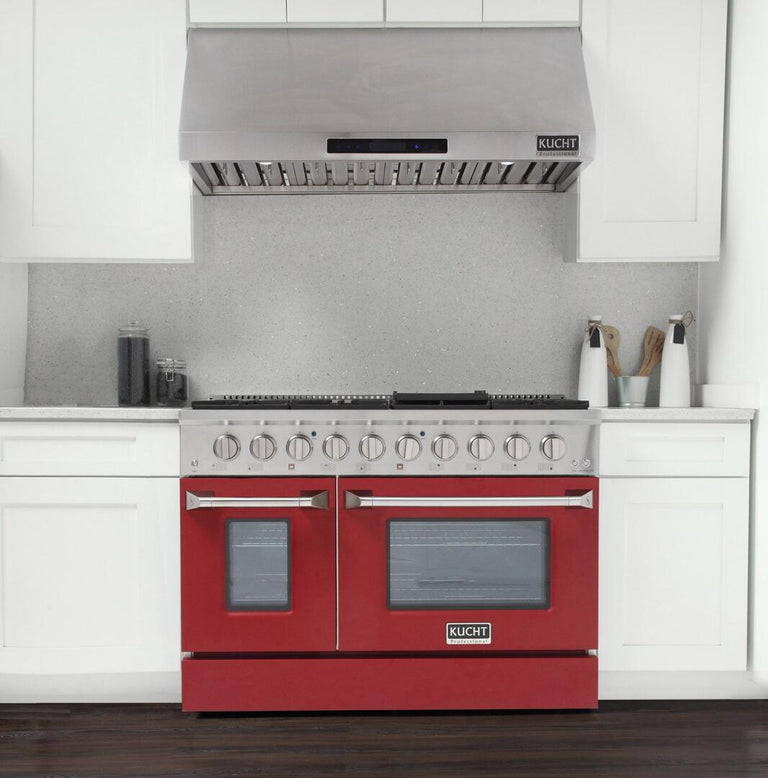 Kucht Professional 48 Stainless Steel Natural GAS Range in Silver/Red