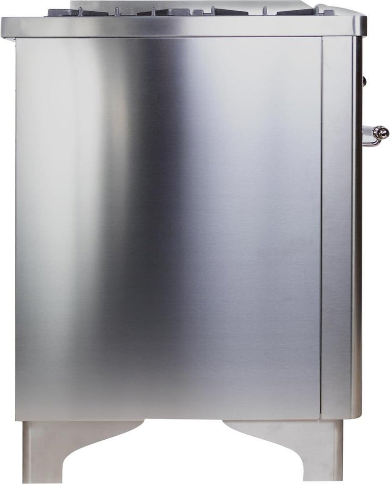 ILVE 48 in. Majestic II Series Natural Gas Burner and Double Electric Oven in Stainless Steel with Chrome Trim, UM12FDNS3SSCNG