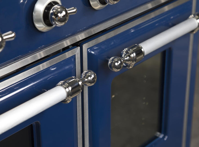 ILVE 48 in. Majestic II Series Natural Gas Burner and Double Electric Oven in Midnight Blue with Chrome Trim, UM12FDNS3MBCNG