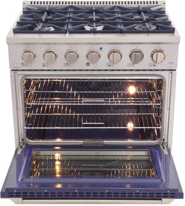 Kucht Professional 36 in. 5.2 cu ft. Natural Gas Range with Blue Door and Silver Knobs, KNG361-B