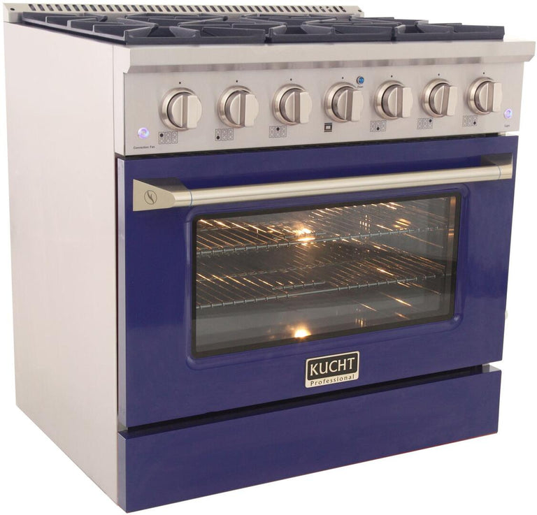 Kucht Professional 36 in. 5.2 cu ft. Natural Gas Range with Blue Door and Silver Knobs, KNG361-B