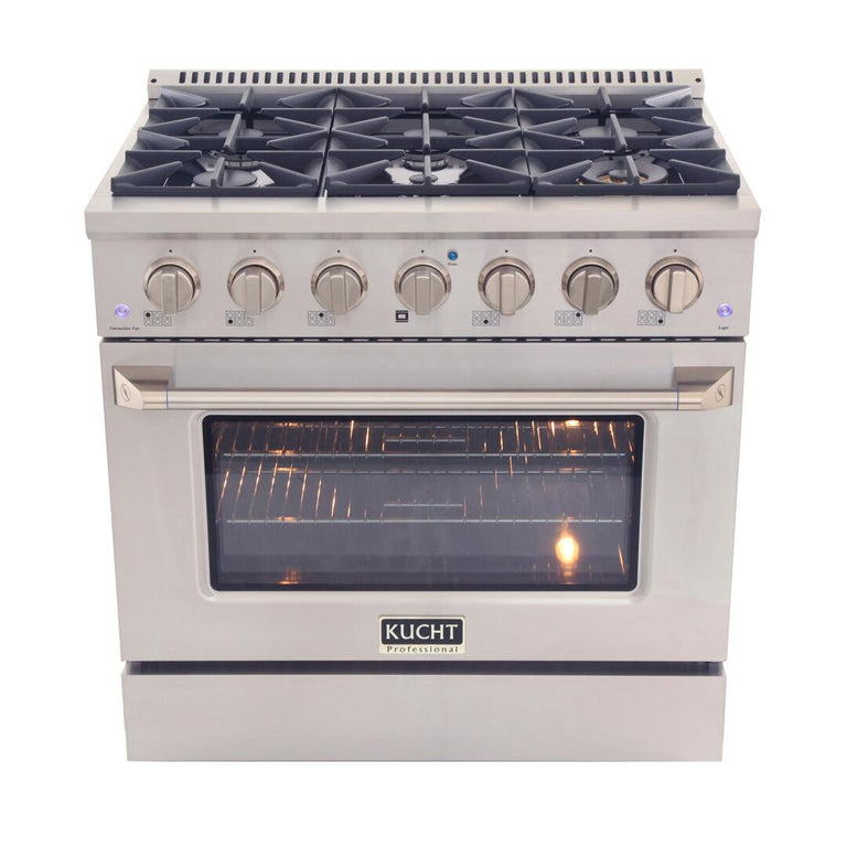 Kucht Professional 36 in. Propane Gas Burner/Electric Oven Range in Stainless Steel with Silver Knobs, KDF362/LP-S