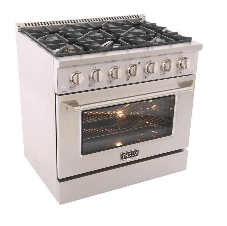 Kucht Professional 36 in. Propane Gas Burner/Electric Oven Range in Stainless Steel with Silver Knobs, KDF362/LP-S
