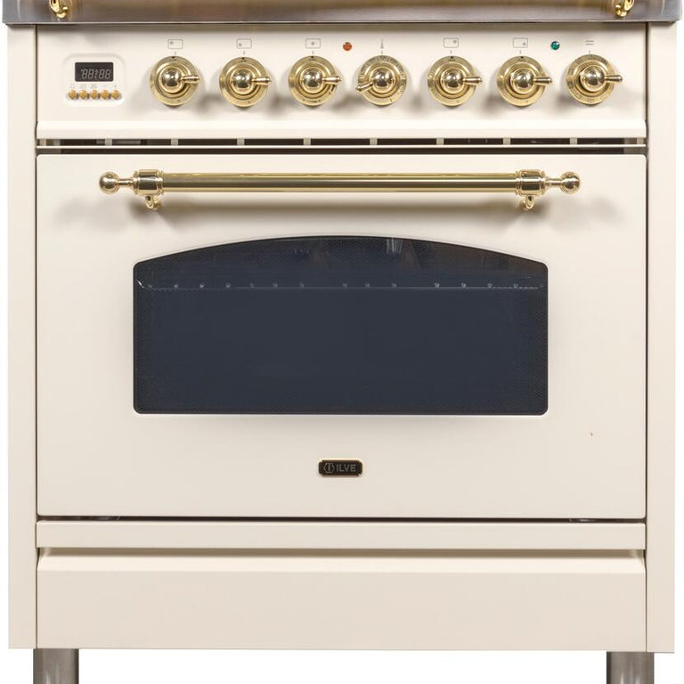 ILVE 30 in. Nostalgie Series Single Oven Propane Gas Burner and Oven in Antique White with Brass Trim, UPN76DVGGALP